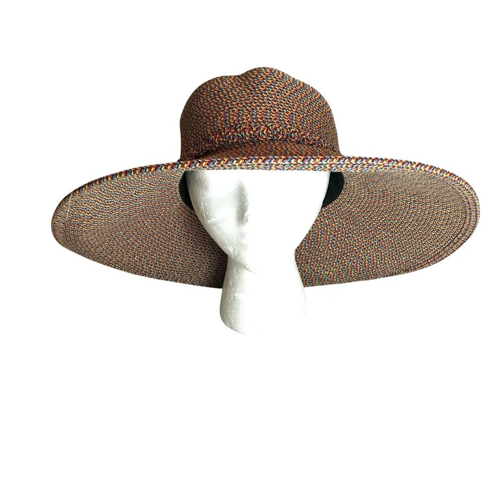 San Diego Hat Co. Womens Multicolor Wide Brim Straw Hat Blue Red Yellow Tan